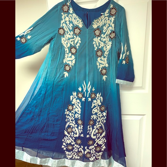 Blue ombré Pakistani Maxi dress frock EUC - Picture 1 of 8